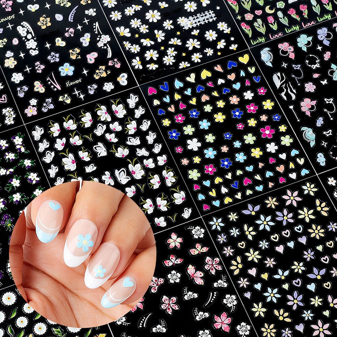 Nicedeco 15 Sheets Flower Nail Art Stickers 001