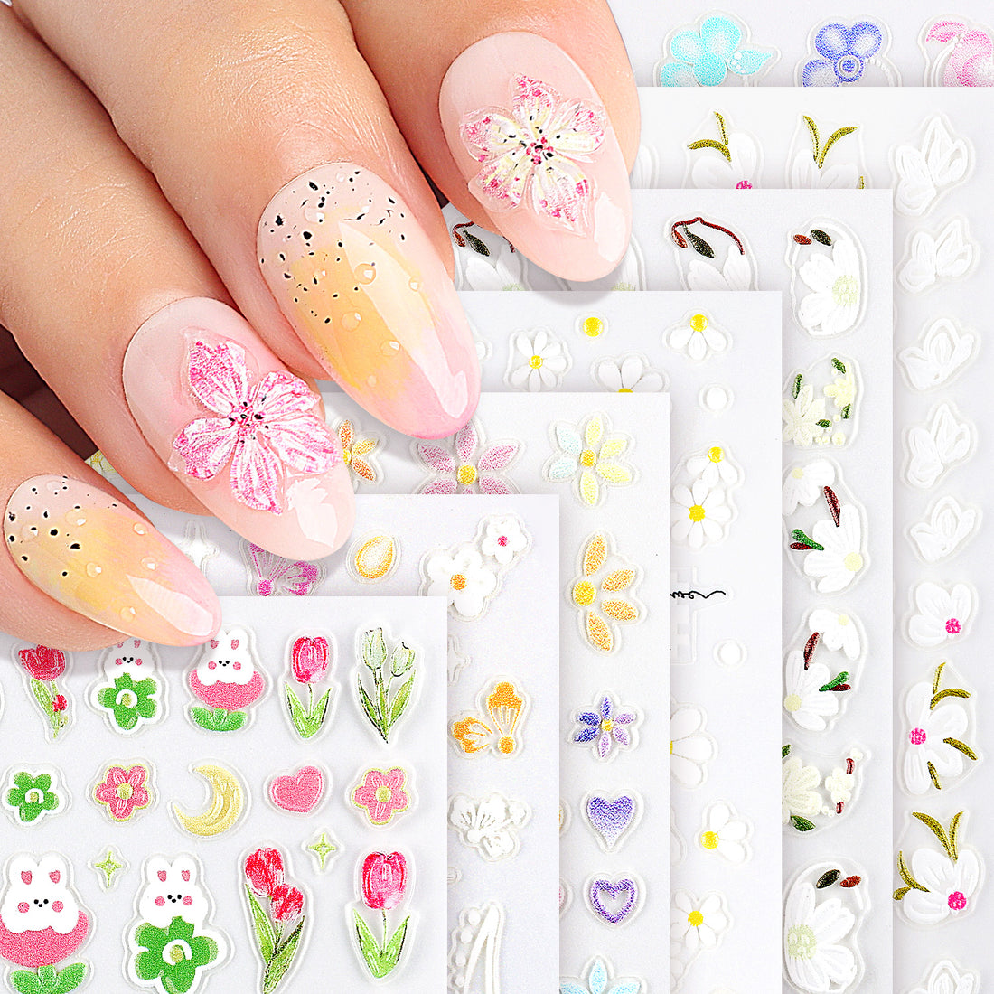 Nicedeco 15 Sheets Flower Nail Art Stickers 001