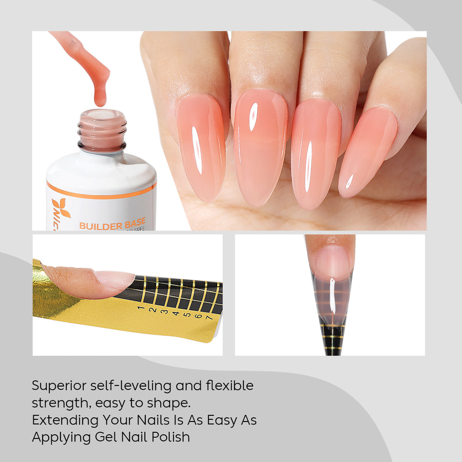 NiceDeco HEMA-free Gel Polish Set -  Base Coat + Top Coat + 8 in 1 Builder Base Gel (NB01)