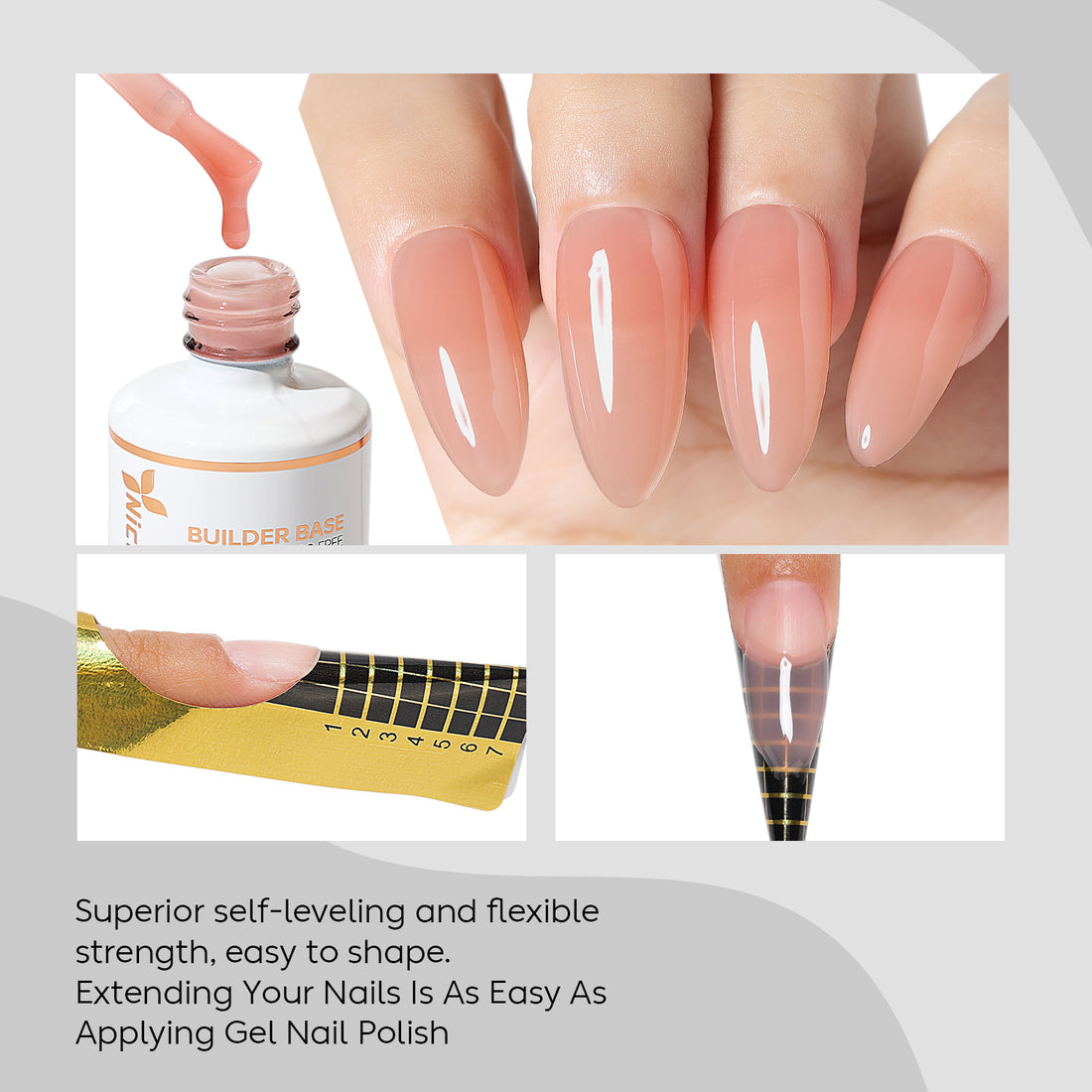 NiceDeco HEMA-free Gel Polish Set -  Base Coat + Top Coat + 8 in 1 Builder Base Gel (NB02)