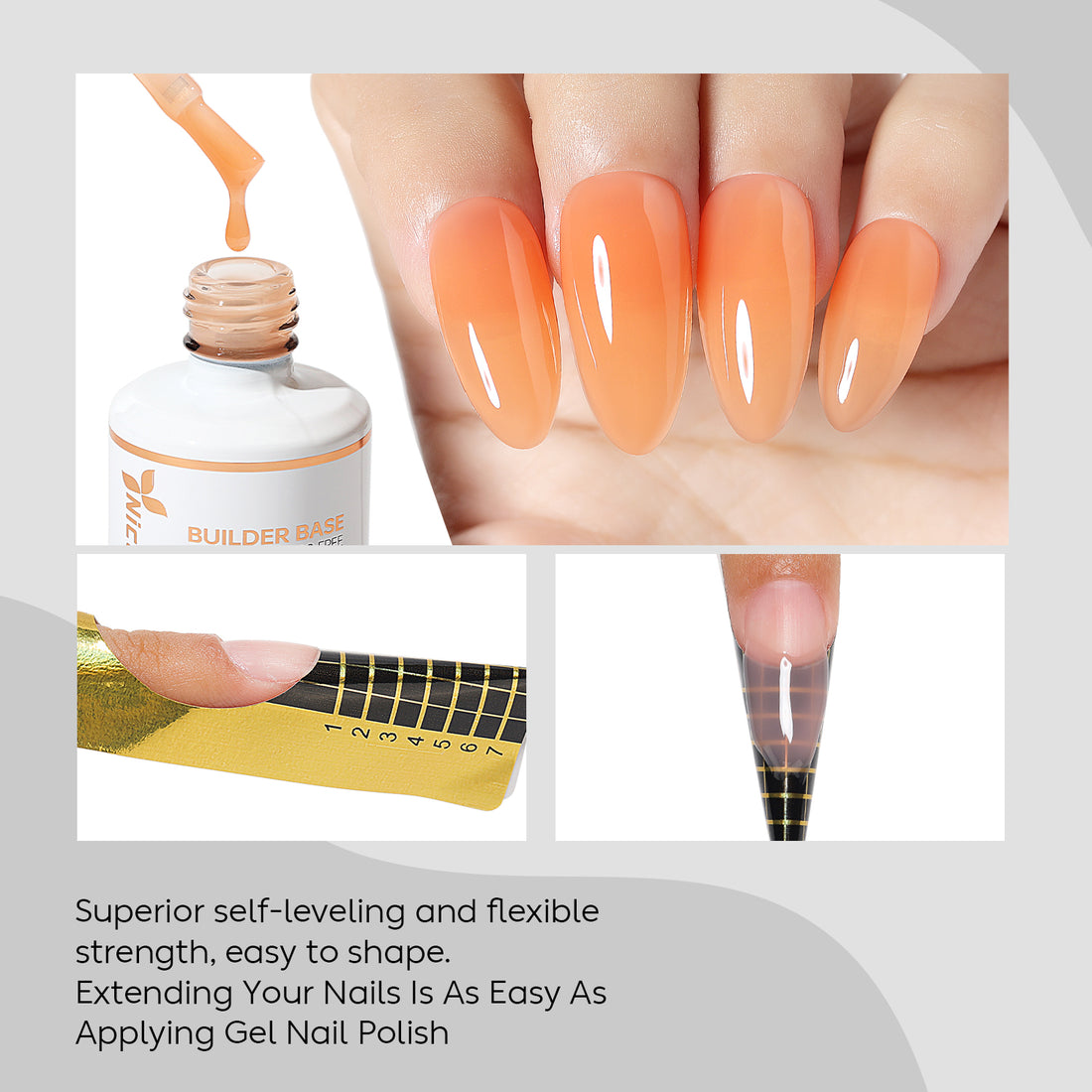 NiceDeco HEMA-free Gel Polish Set -  Base Coat + Top Coat + 8 in 1 Builder Base Gel (NB04)