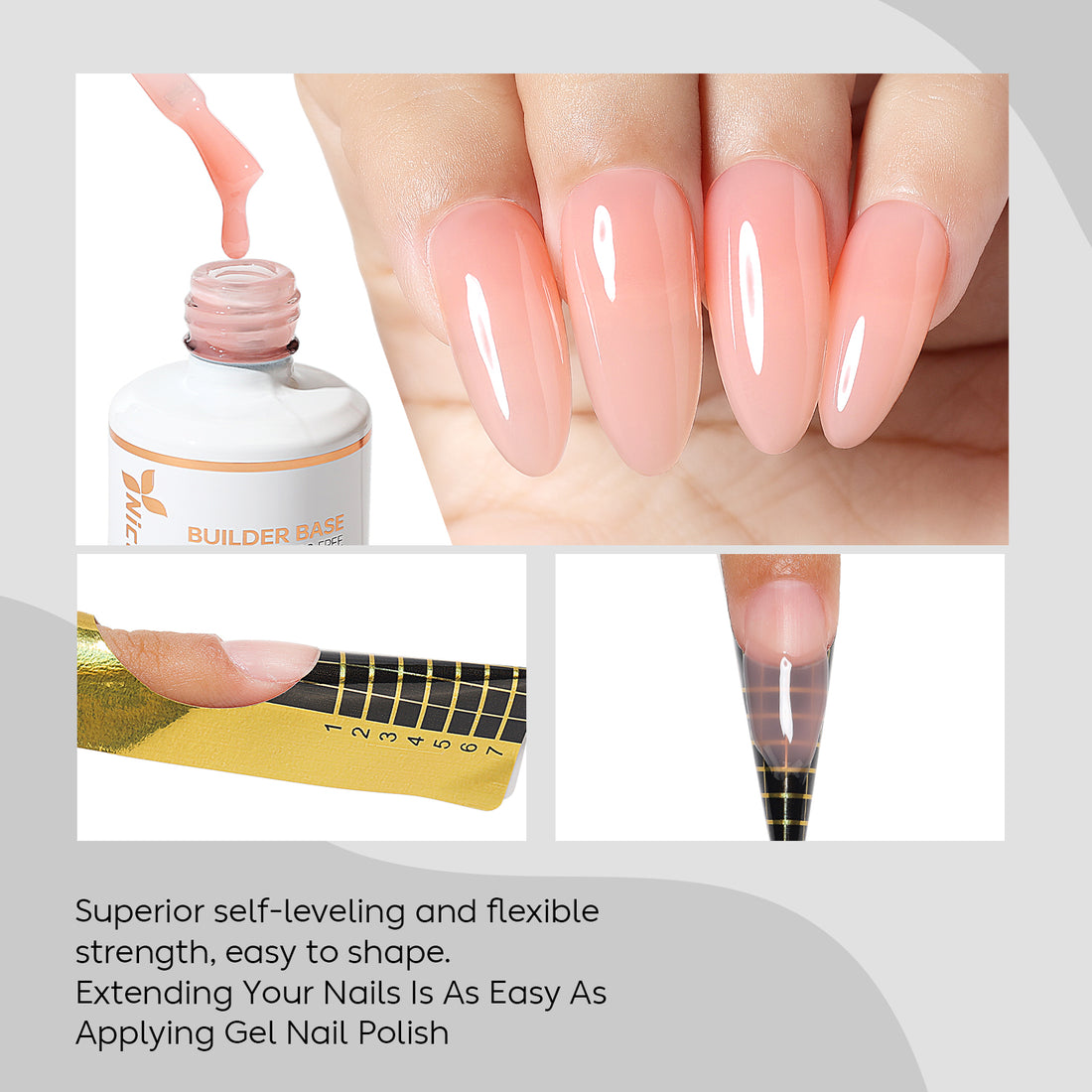 NiceDeco HEMA-free Gel Polish Set -  Base Coat + Top Coat + 8 in 1 Builder Base Gel (NB07)