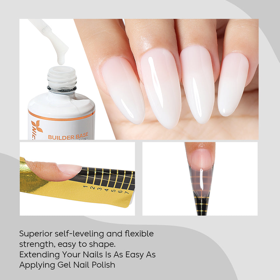 NiceDeco HEMA-free Gel Polish Set -  Base Coat + Top Coat + 8 in 1 Builder Base Gel (NB08)