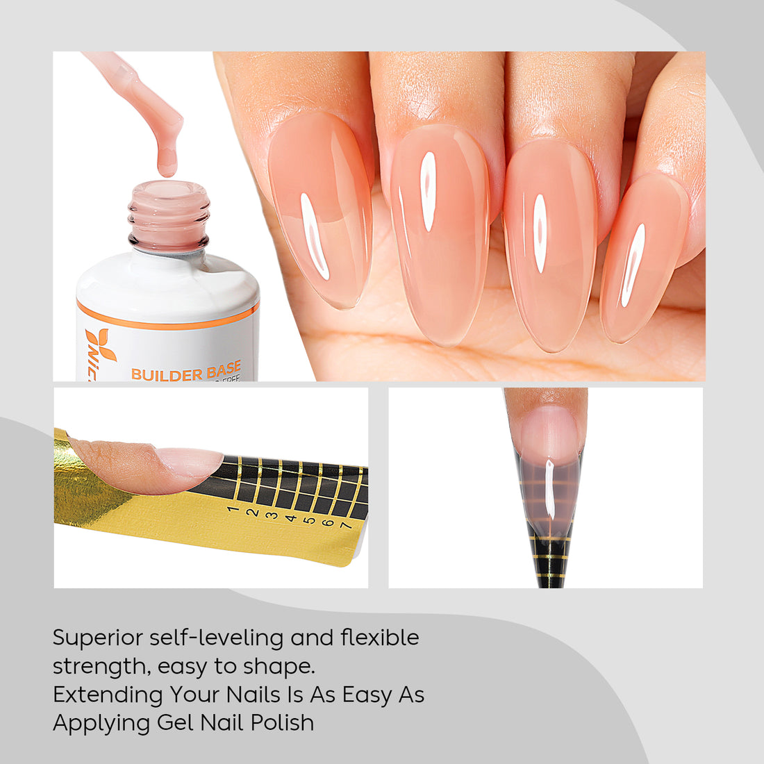 NiceDeco HEMA-free Gel Polish Set -  Base Coat + Top Coat + 8 in 1 Builder Base Gel (NB11)