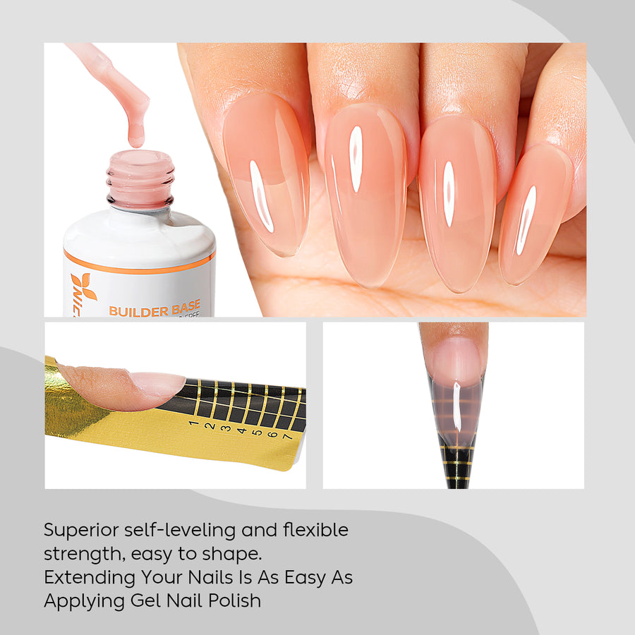 NiceDeco HEMA-free Gel Polish Set -  Base Coat + Top Coat + 8 in 1 Builder Base Gel (NB12)