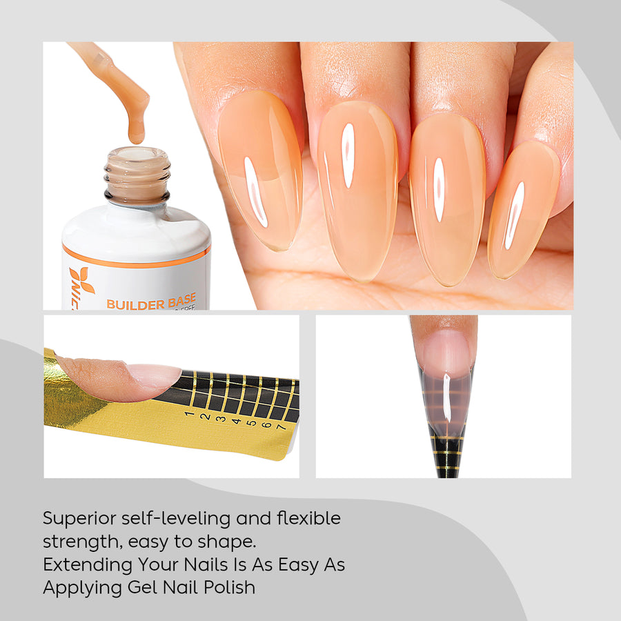 NiceDeco HEMA-free Gel Polish Set -  Base Coat + Top Coat + 8 in 1 Builder Base Gel (NB16)