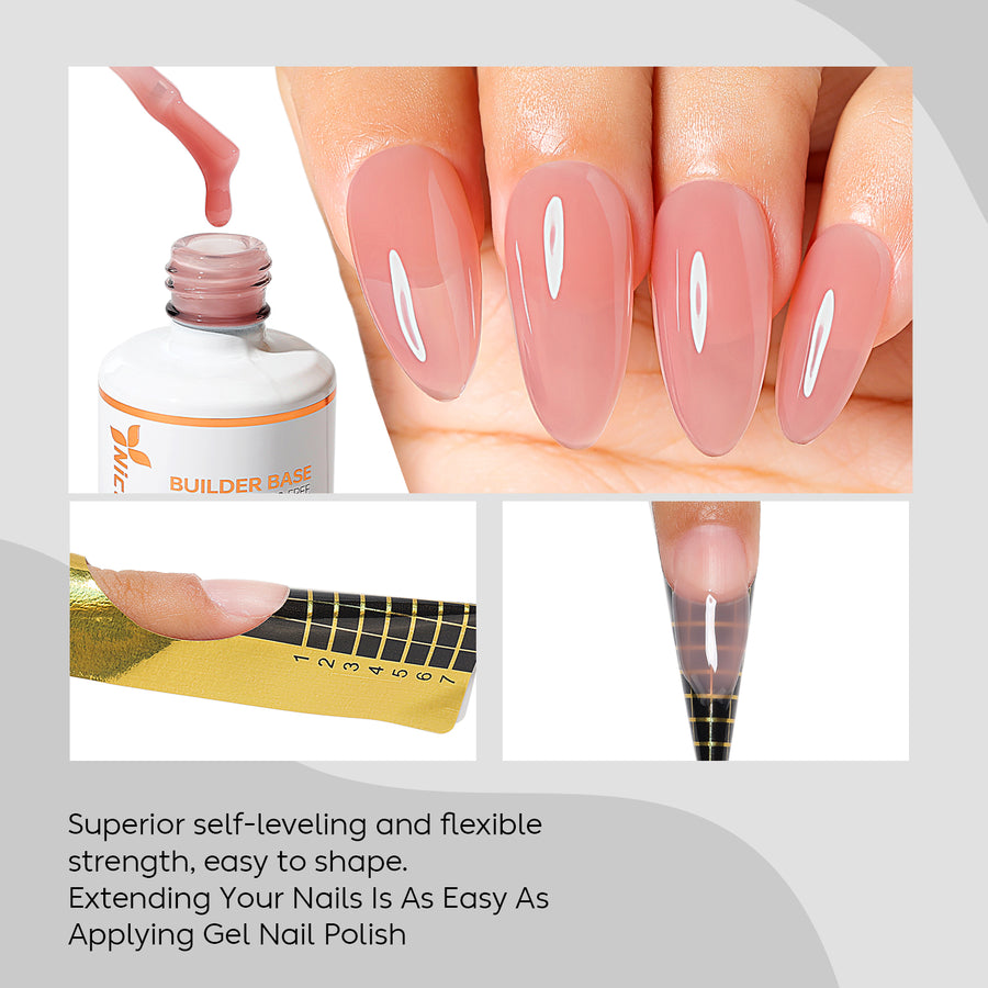 NiceDeco HEMA-free Gel Polish Set -  Base Coat + Top Coat + 8 in 1 Builder Base Gel (NB18)