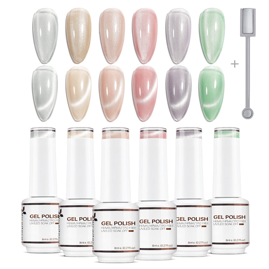 6-32 NiceDeco HEMA-Free Cat Eye Gel Polish Set (8ml*6)