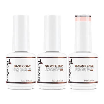 NiceDeco HEMA-free Gel Polish Set -  Base Coat + Top Coat + 8 in 1 Builder Base Gel (NB02)