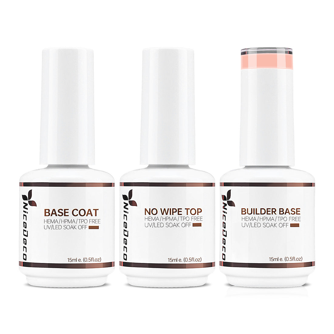 NiceDeco HEMA-free Gel Polish Set -  Base Coat + Top Coat + 8 in 1 Builder Base Gel (NB03)