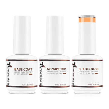 NiceDeco HEMA-free Gel Polish Set -  Base Coat + Top Coat + 8 in 1 Builder Base Gel (NB04)