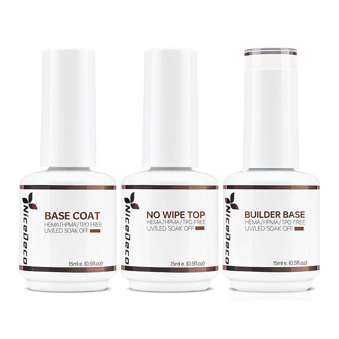 NiceDeco HEMA-free Gel Polish Set -  Base Coat + Top Coat + 8 in 1 Builder Base Gel (NB08)