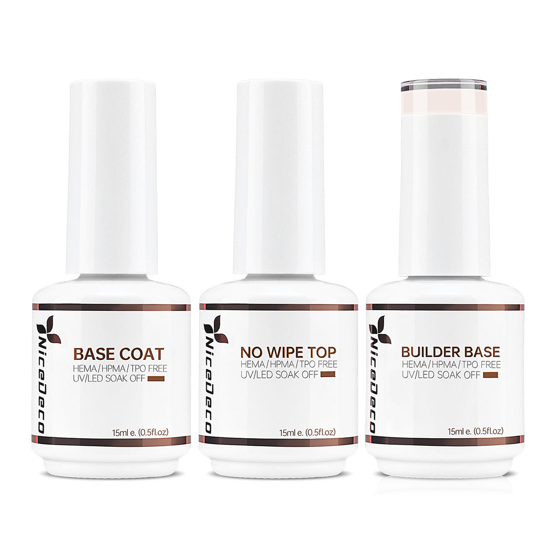 NiceDeco HEMA-free Gel Polish Set -  Base Coat + Top Coat + 8 in 1 Builder Base Gel (NB09)