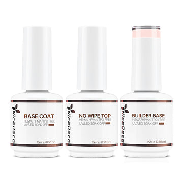 NiceDeco HEMA-free Gel Polish Set -  Base Coat + Top Coat + 8 in 1 Builder Base Gel (NB11)