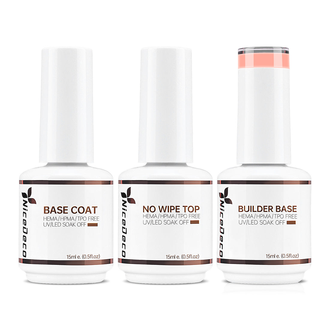 NiceDeco HEMA-free Gel Polish Set -  Base Coat + Top Coat + 8 in 1 Builder Base Gel (NB17)