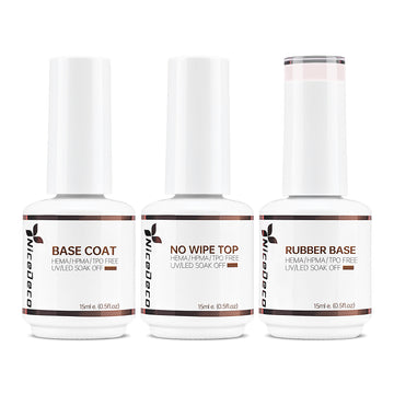 NiceDeco HEMA-free Gel Polish Set -  Base Coat + Top Coat + Rubber Base (NR01)