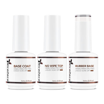 NiceDeco HEMA-free Gel Polish Set -  Base Coat + Top Coat + Rubber Base (NR03)