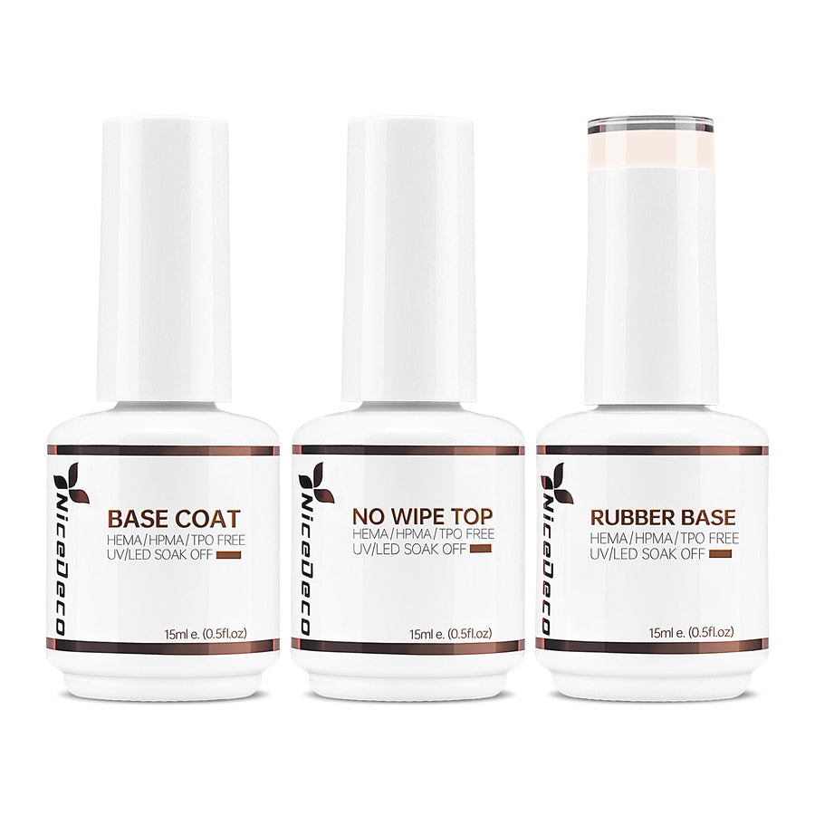 NiceDeco HEMA-free Gel Polish Set -  Base Coat + Top Coat + Rubber Base (NR05)