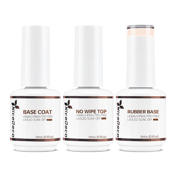 NiceDeco HEMA-free Gel Polish Set -  Base Coat + Top Coat + Rubber Base (NR07)