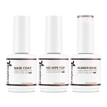 NiceDeco HEMA-free Gel Polish Set -  Base Coat + Top Coat + Rubber Base (NR15)