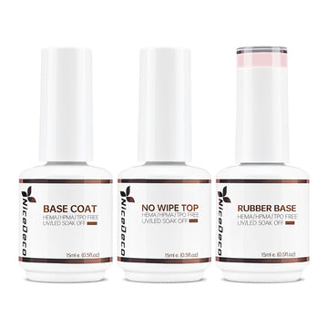 NiceDeco HEMA-free Gel Polish Set -  Base Coat + Top Coat + Rubber Base (NR22)