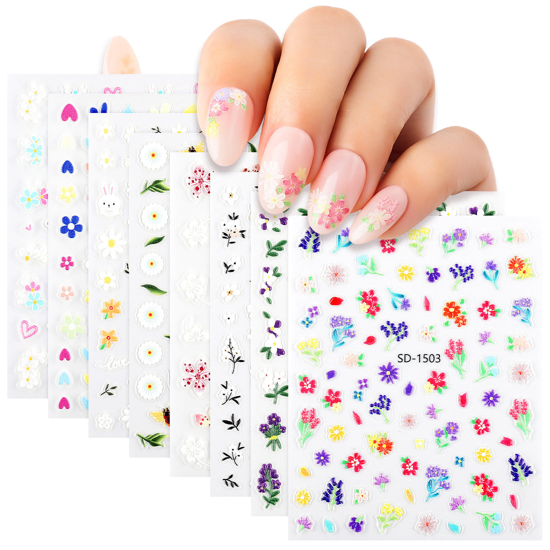 Nicedeco 15 Sheets Flower Nail Art Stickers 001