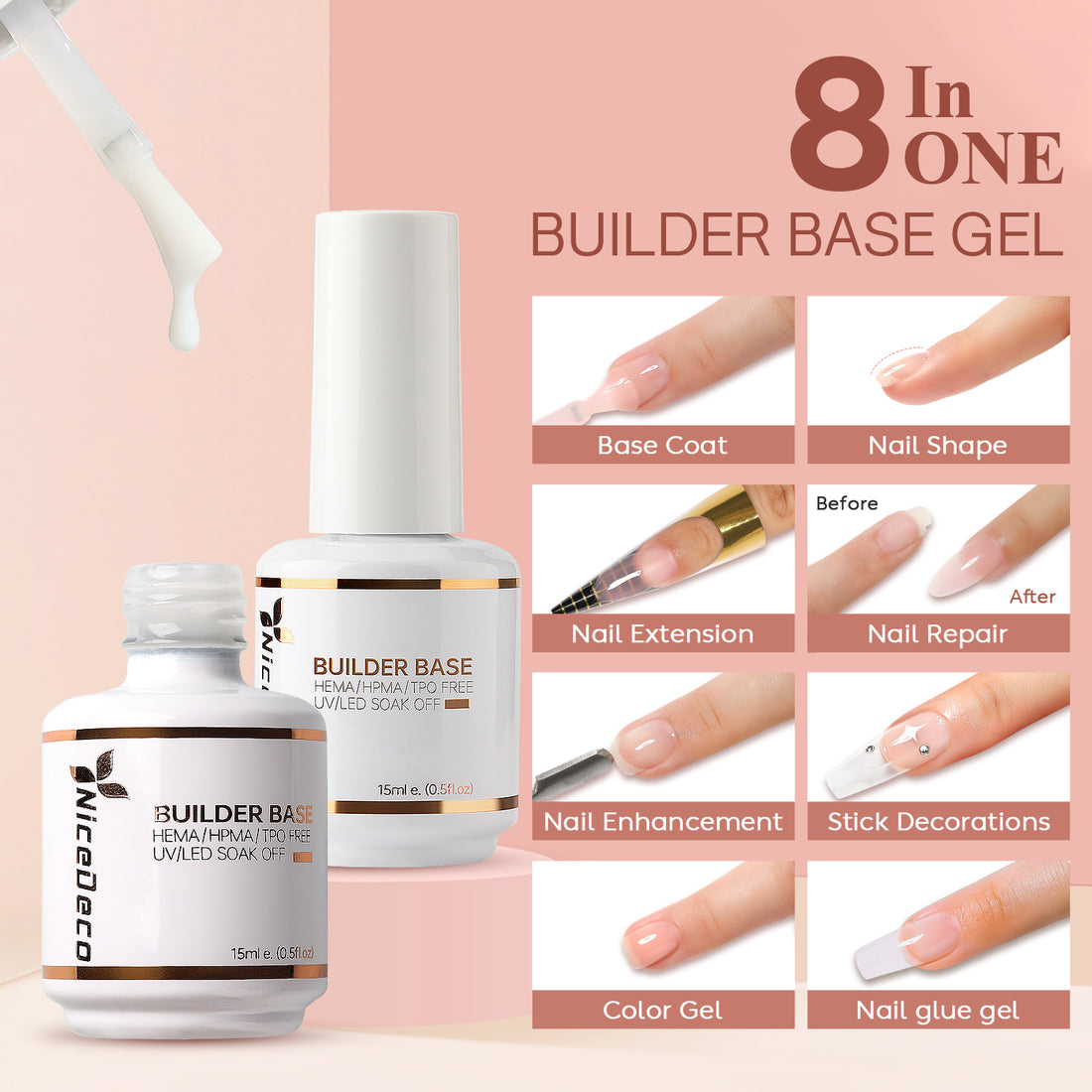 Set 2-6 basi per builder NiceDeco senza HEMA (15 ml*2)