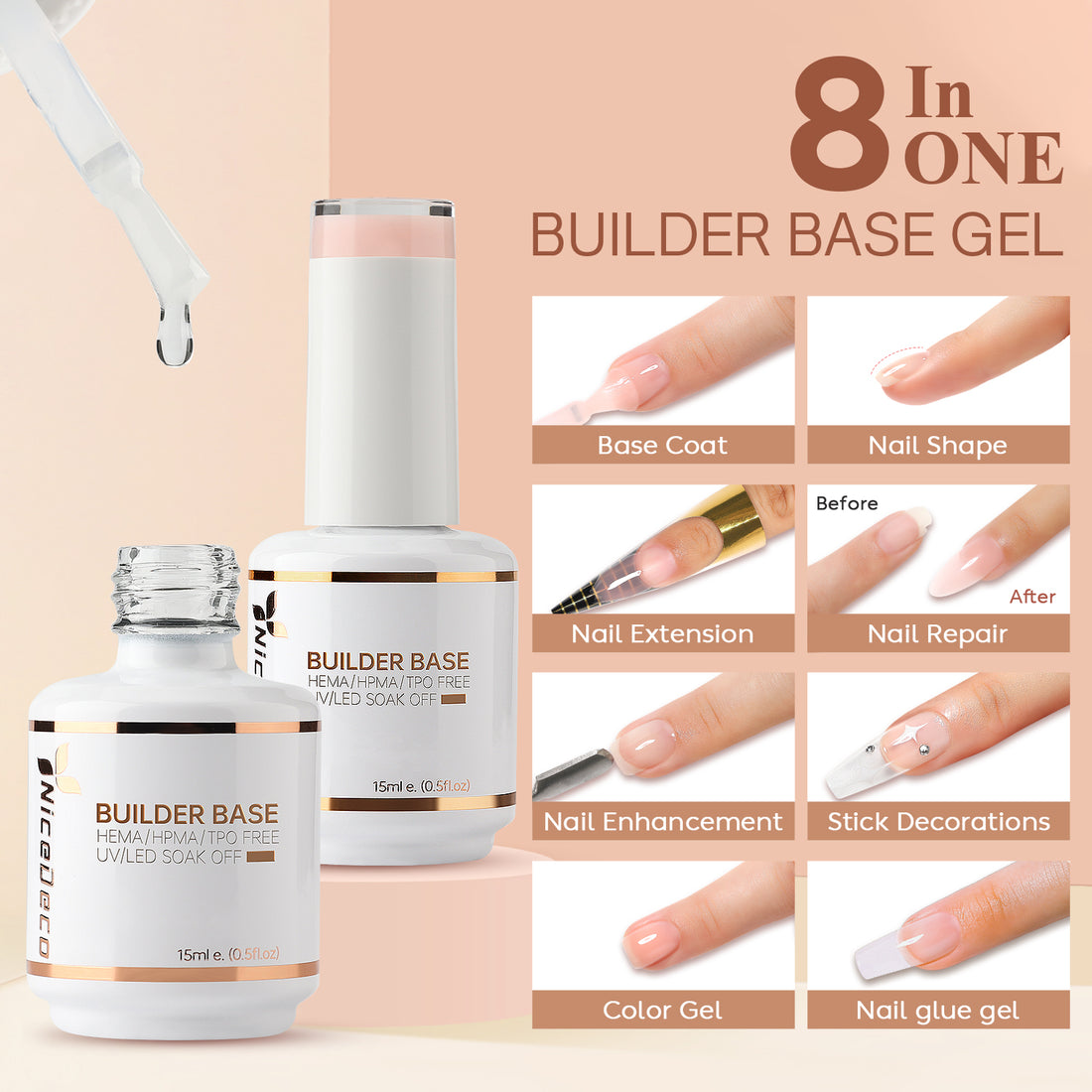 Set 2-7 NiceDeco HEMA-Free Builder Base (15 ml*2)