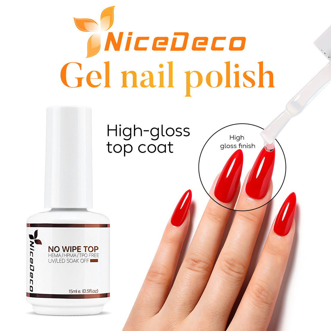 NiceDeco HEMA-free Gel Polish Set -  Base Coat + Top Coat + Rubber Base (NR03)